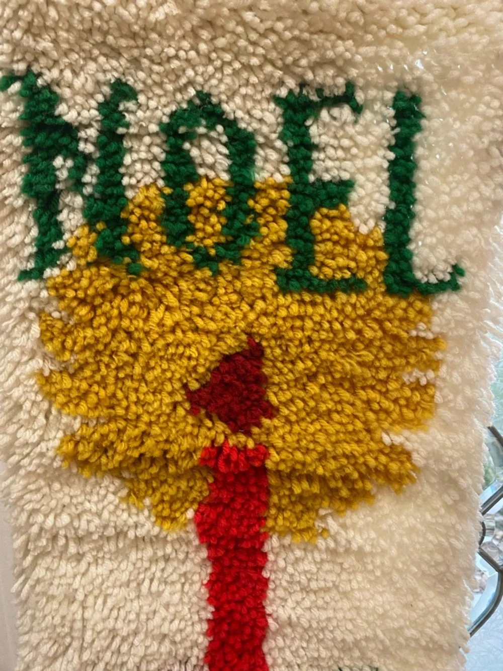 Vintage Latch Hook Crewel Christmas Noel Wall Art Hanging 70s/80s Boho Mod Style